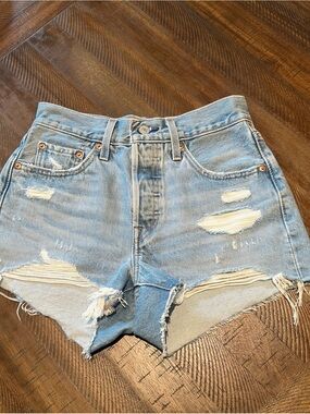Levi's Light Blue 501 Distressed Cutoff Denim Shorts W24